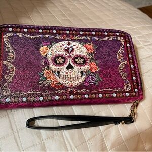 Embellished Skull Design Wristlet